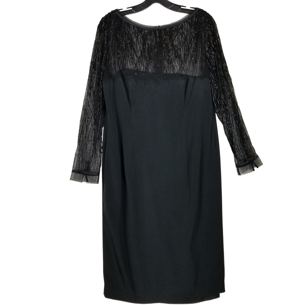 Escada Black Beaded Mesh Silk Blend Sheath Cocktail Dress 44 Daharma‎ 1002415 01